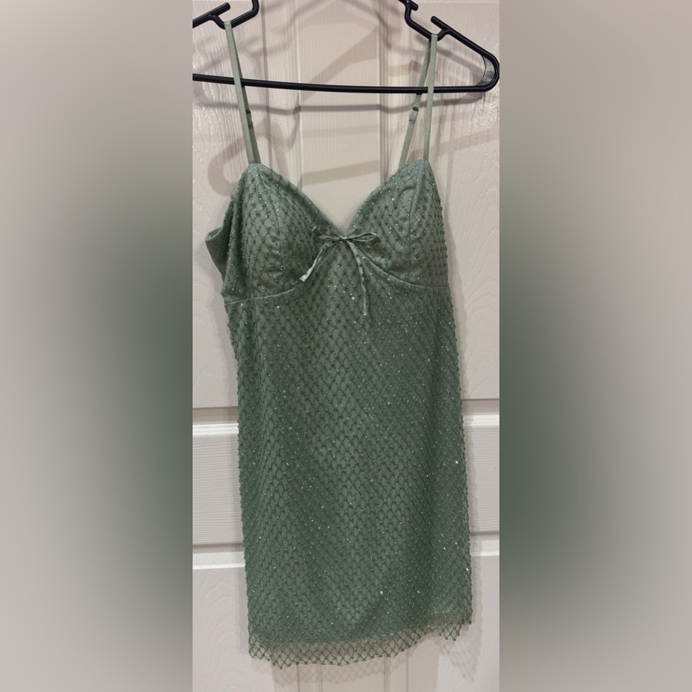 Francesca's Collections Mindy mesh overlay Mint Beaded Dress